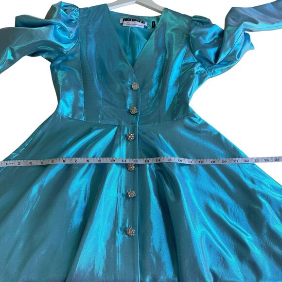 Rotate Birger Christensen Emma Belted Mini Cocktail Dress Club Metallic Blue US2 - Picture 9 of 16